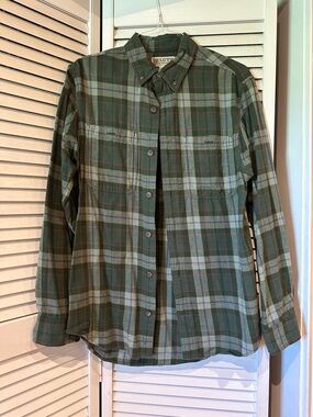 Duluth Trading Co Green Plaid Button-Down Shirt